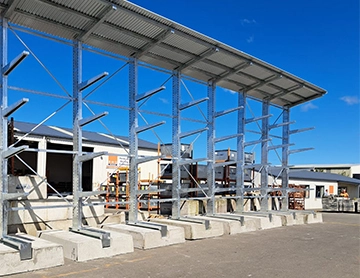 Heavy Duty Cantilever Rack with Roof and Concrete Plinths