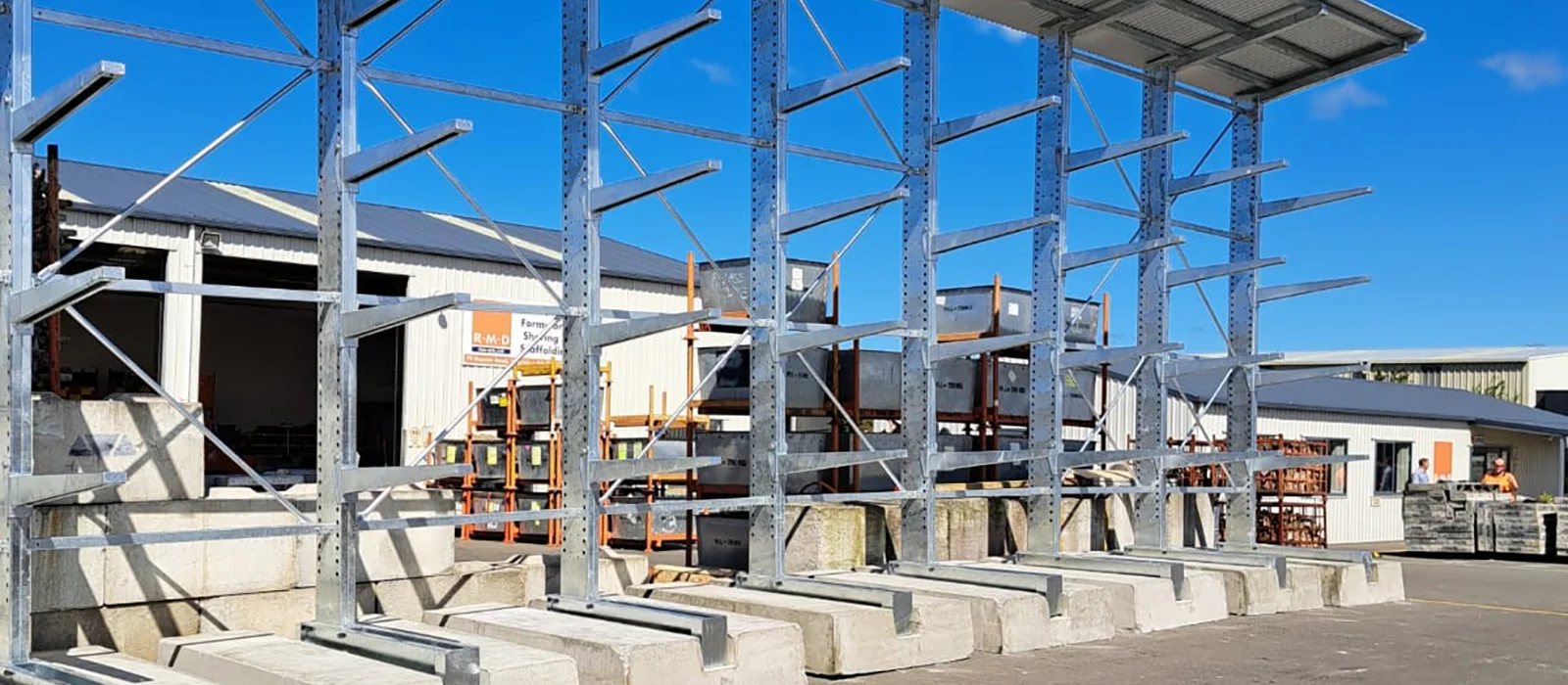Heavy Duty Cantilever Rack with Roof and Concrete Plinths